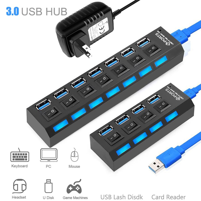 Usb 3 0 集線器5gbps 高速多usb 分路器3 Hab 使用電源適配器4 7 端口多擴展器集線器帶開關 適用於pc 筆記本電腦 幻維電腦匯 Usb 3 0 集線器5gbps 高速多usb 分路器3 Hab 使用電源適配器4 7 端口多擴展器集線器帶開關 適用於pc 筆記本電腦 幻維電腦匯