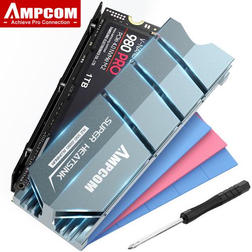 電腦工具AMPCOM M.2 2280 SSD heatsink, Double-Sided Heat Sink, Matching Thermal Silicone pad for PCIE NVME NGFF M.2 SSD