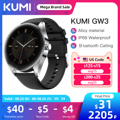 KUMI GW3 Men Smart Watch Bluetooth Call Dialing Sport Fitness Heart Rate Monitor IP68 Waterproof Full Touch Screen Smartwatch