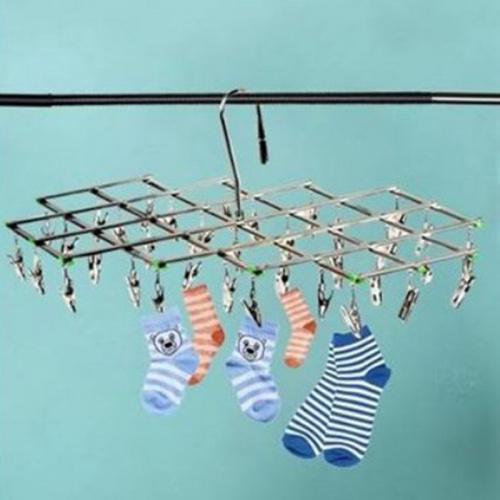 Foldable Clothes Hanger Airer Stainless Steel Underwear Sock Dryer Laundry Rack Flat Head Design Rust Resistant Strong Grip Clip