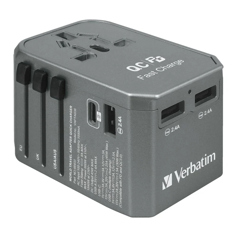 Verbatim 45W Universal Travel Adaptor 4 Ports 旅行充電器 [66433]