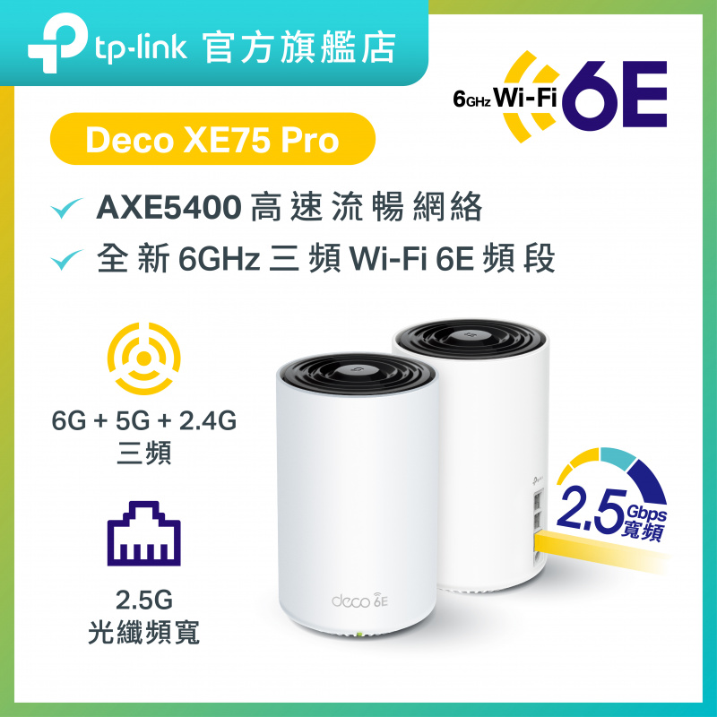 Deco XE75 Pro AXE5400 三頻 2.5G WAN/LAN Mesh Wi-Fi 6E 路由器(2件)