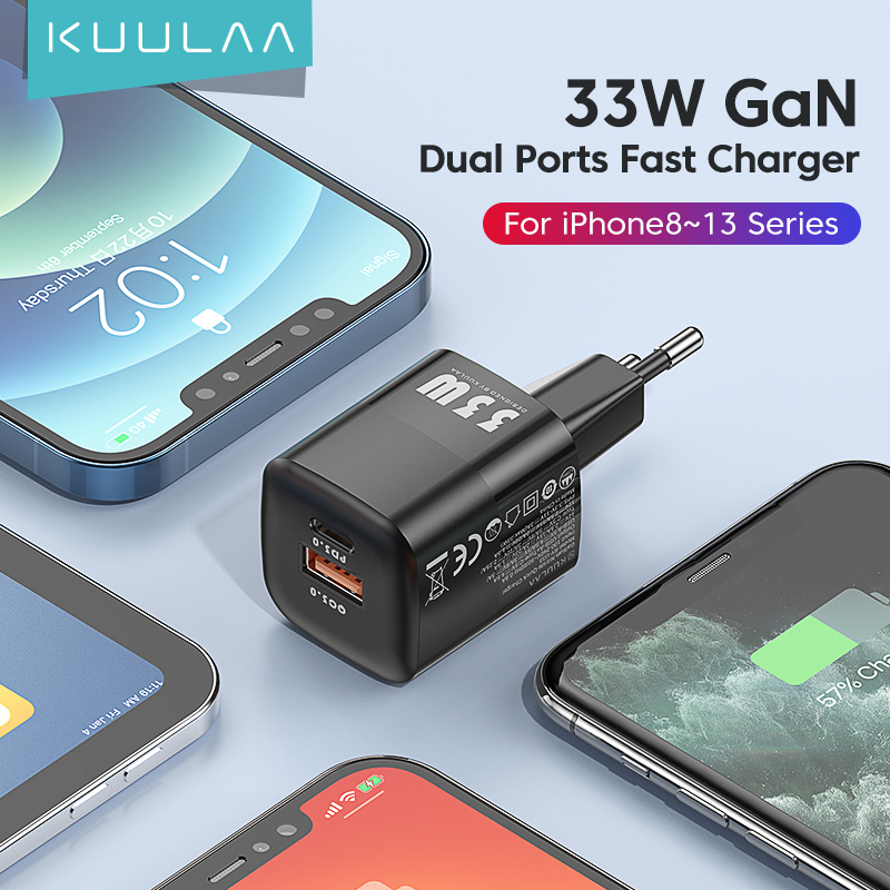 KUULAA 33W GaN 充電器 USB C Type C PD 便攜式充電器快速充電適用於 iPhone13 12 11 Max Pro XS 8 Plus iPad Air 4 iPad Mini