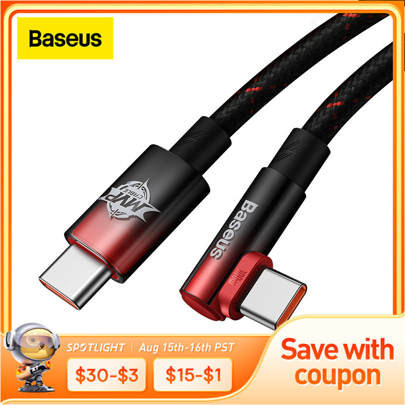 Baseus 100W USB C Cable for Xiaomi Samsung S20 S21 Fast Charging USB C Cable 90 Degree QC 3.0 Gaming Cable For Macbook