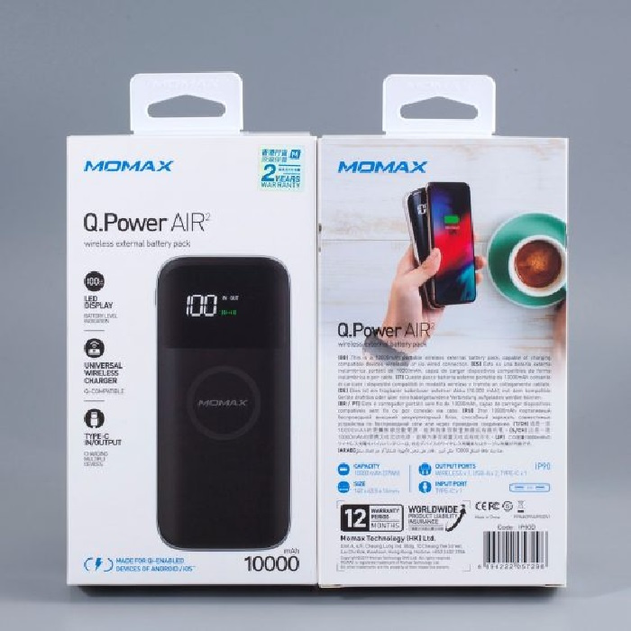 MOMAX Q.Power Air2 無線充電流動電源 10000mAh IP90 【香港行貨保養】