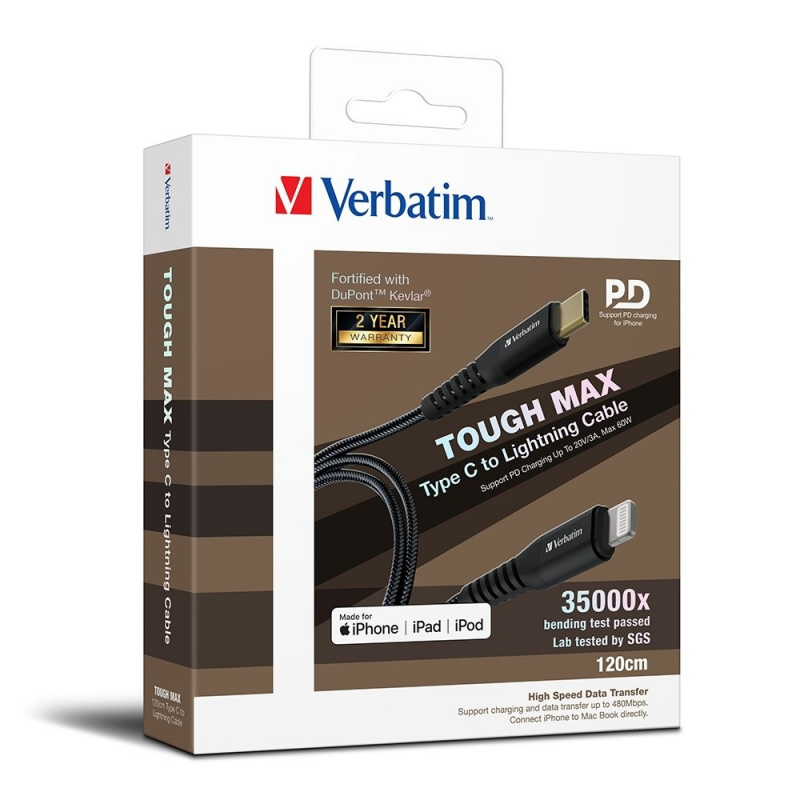 Verbatim Sync & Charge Tough Max Lightning Cable 120cm 【香港行貨保養】