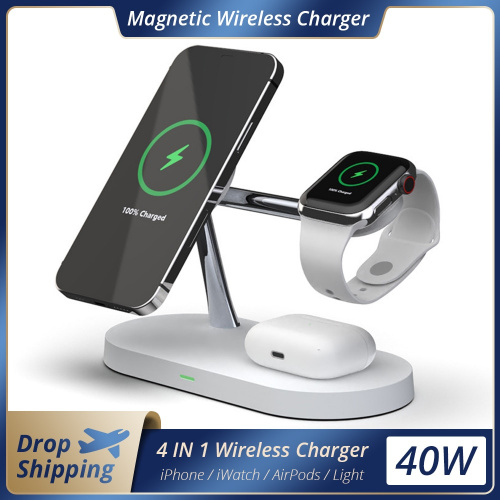 適用於 iPhone 13  12 Pro 11 Apple Watch Airpods 手機支架 3 合 1 QI 無線充電站的 40W 磁性無線充電器