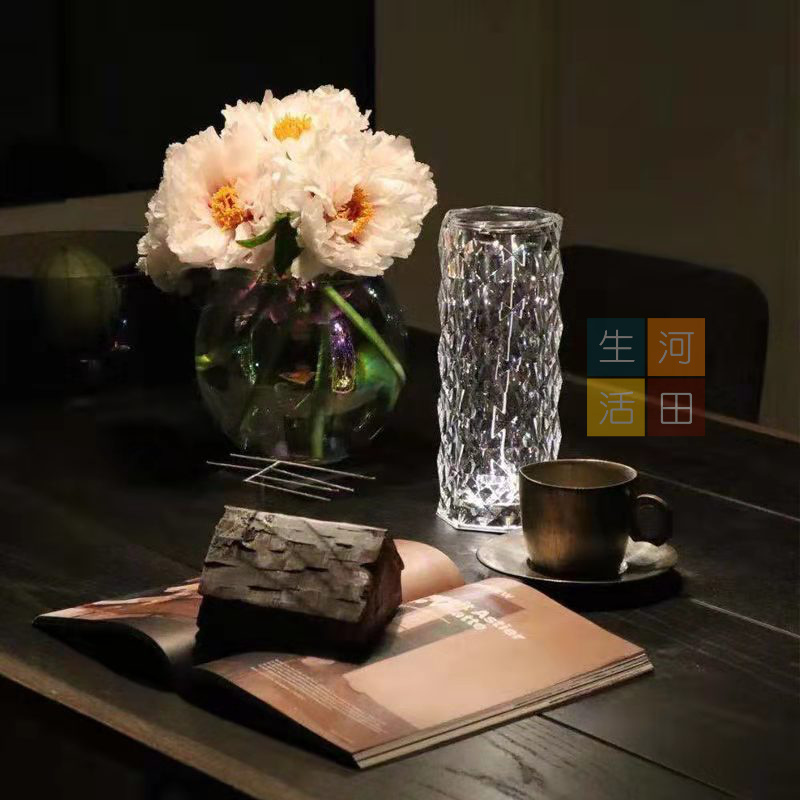 玫瑰花瓣水晶16色臥室氛圍桌面裝飾充電USB檯燈