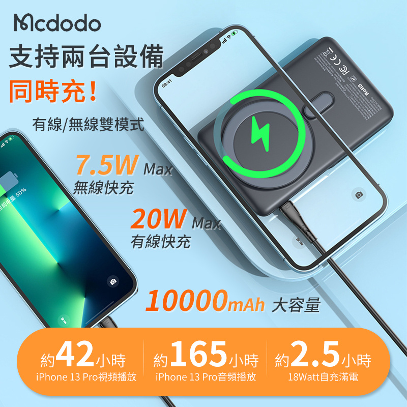 MCDODO 麥多多10000mAh迷你磁吸無線移動電源MC-069 