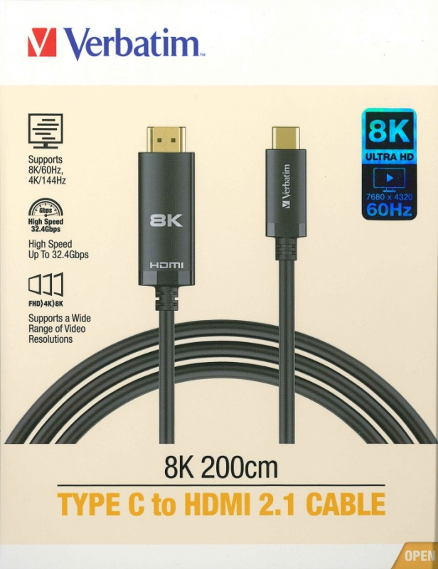 Verbatim 8K Type C to HDMI 2.1 傳輸線 (200cm) [#66819]