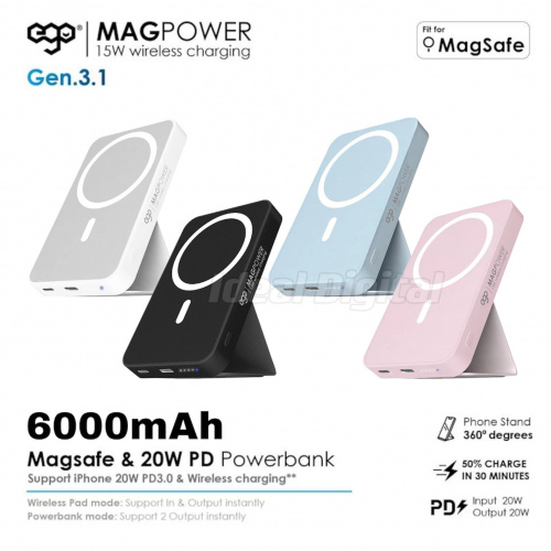 EGO MAGPOWER 3.1代 15W 6000mAh magsafe 行動電源 [4色]