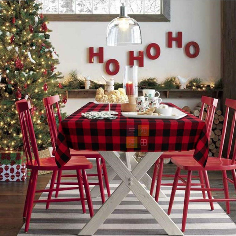 聖誕紅黑格仔桌布/長方形餐桌桌布/聖誕大餐檯布/紅黑格桌布/桌布/檯布/節日派對裝飾/聖誕節/聖誕裝飾