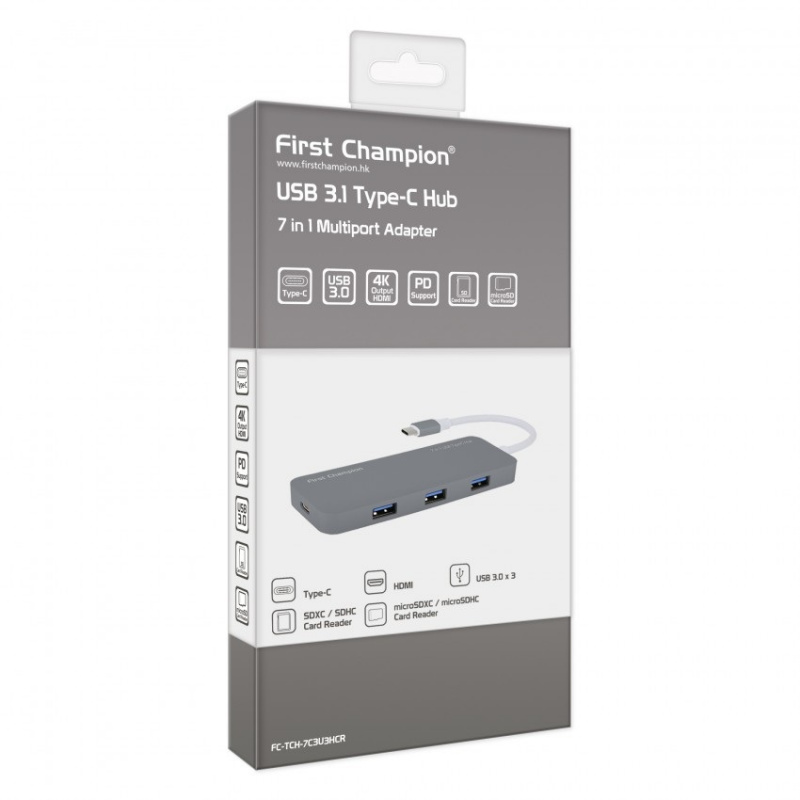 First Champion USB Type-C 集線器 - 7合1 (HDMI, USB, USB-C, Card Reader) 【香港行貨保養】