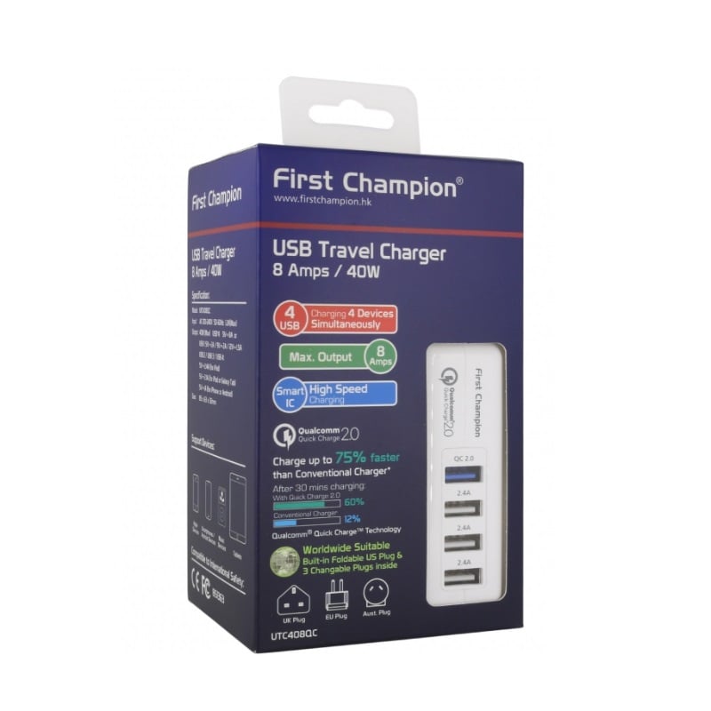 First Champion UTC408QC USB Travel Charger QC2.0 【香港行貨保養】