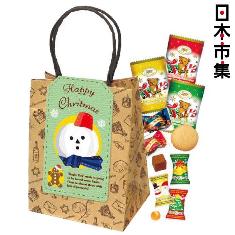 日本 伊琳 聖誕精緻禮物袋 綠色 雪人 精緻紙袋 雜錦糖果零食禮包 29g (812)【市集世界 - 日本市集】