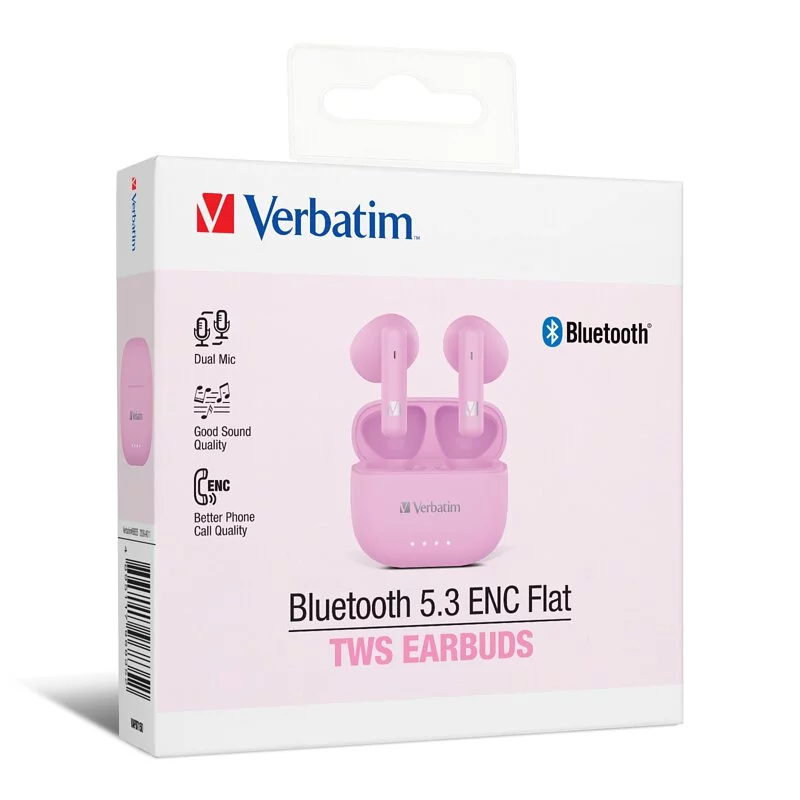 Verbatim 藍牙 5.3 ENC Flat 真無線藍牙耳機 [#66832(黑色) / #66833(白色) / #66834(藍色) / #66835(紫色)]
