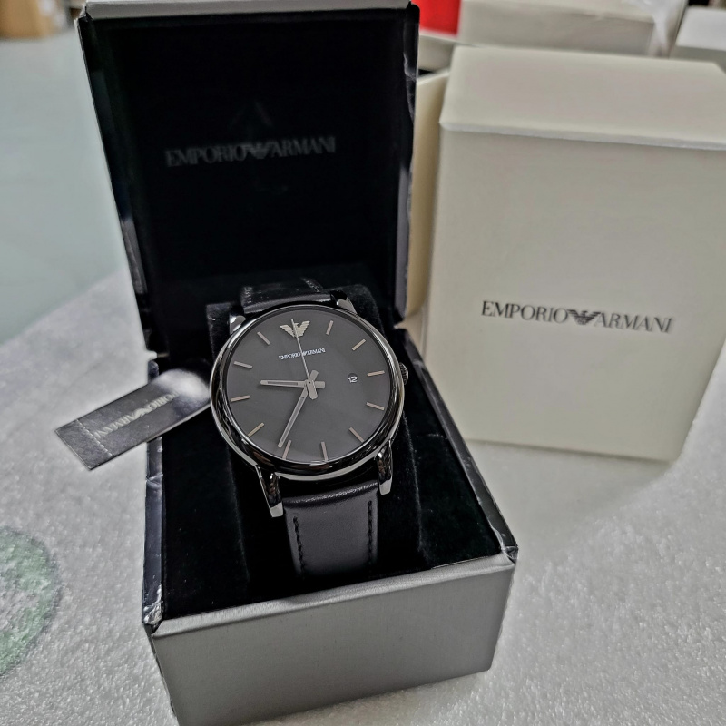 Emporio Armani 黑色真皮腕錶  Armani手錶 AR1732