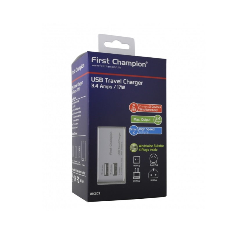 First Champion USB 旅行充電器 UTC203 - 3.4A【香港行貨保養】