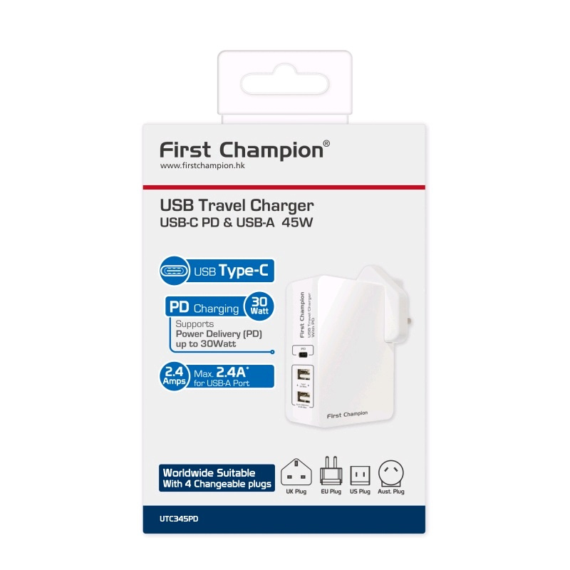 First Champion USB 旅行充電器 UTC345PD【香港行貨保養】