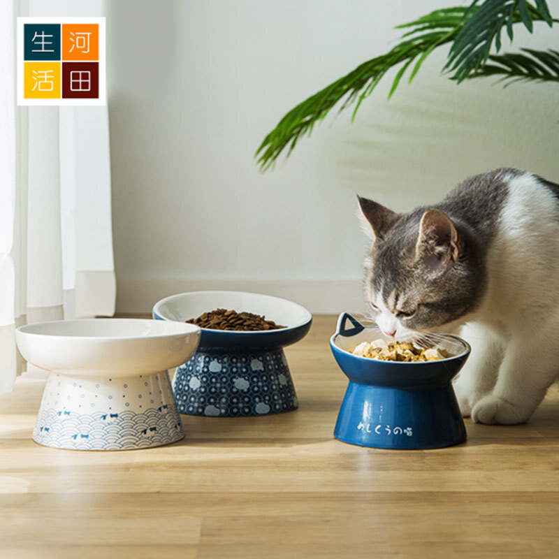 和風陶瓷貓碗 (一個入)│貓零食碗│主糧碗|飲水碗|高腳貓碗│防打翻│護頸椎
