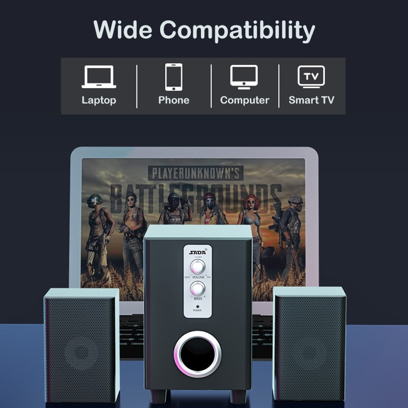 家庭影院系統電腦藍牙 Somputer 揚聲器 AUX 立體聲音樂低音炮 RGB 用於 PC 家庭筆記本電腦電視揚聲器