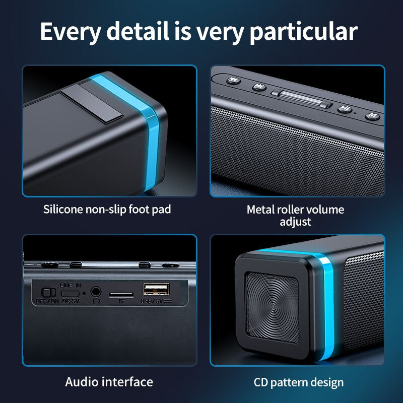 台式便攜式無線藍牙音箱內置電池戶外家用低音炮帶 RGB 燈雙喇叭立體聲電腦音箱