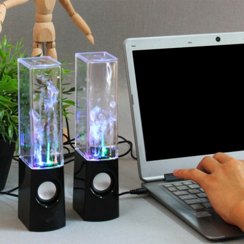 4 件裝 LED 燈揚聲器水舞音樂噴泉燈適用於 PC 筆記本電腦適用於電話便攜式桌面立體聲揚聲器黑色