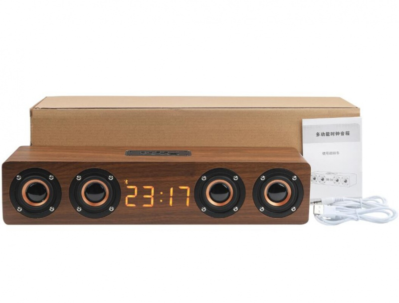 木質藍牙音箱便攜式無線低音炮時鐘音箱家用電腦回音壁音箱hifi音響帶鬧鐘
