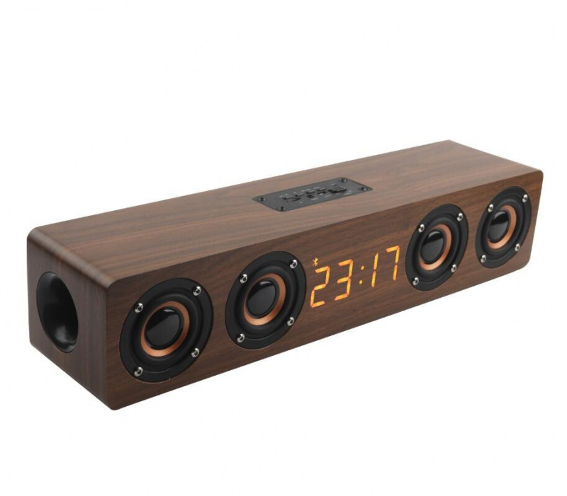 木質藍牙音箱便攜式無線低音炮時鐘音箱家用電腦回音壁音箱hifi音響帶鬧鐘