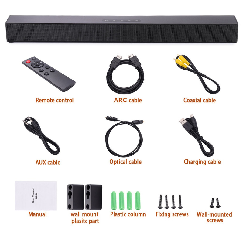 40W 家庭影院壁掛式條形音箱電視無線揚聲器支持光纖同軸 HDMI 兼容電視 PC 的 AUX 條形音箱