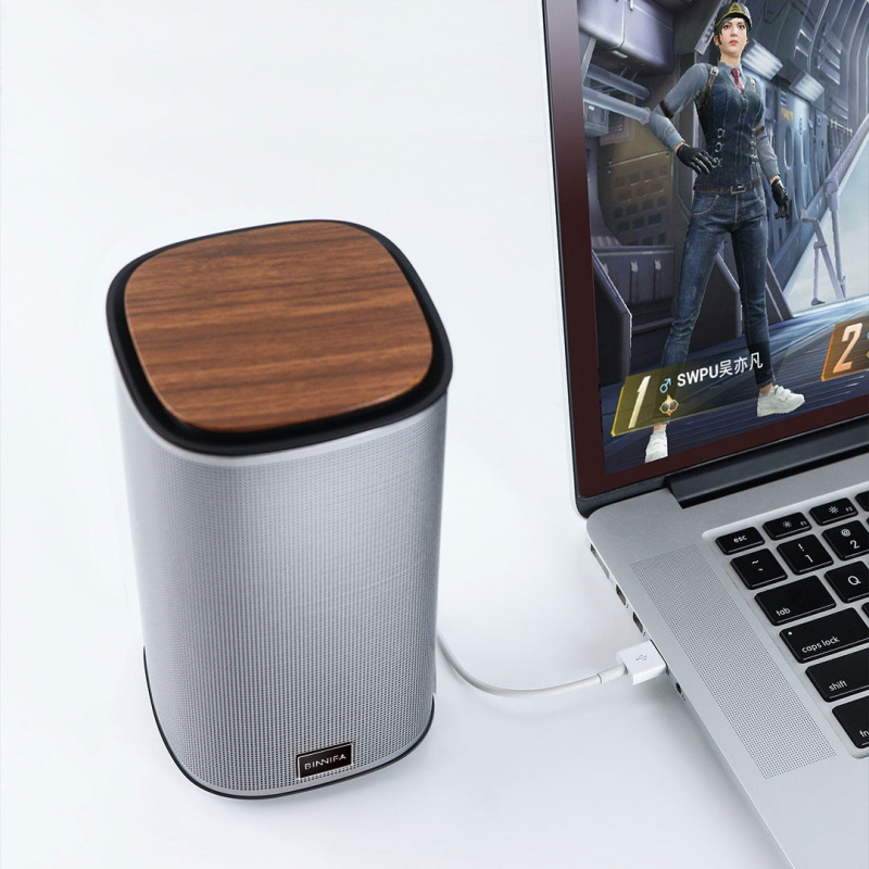 小米優品BINNIFA台式電腦立體聲藍牙兼容音箱Pay2D USB聲卡雙重低音無線連接金屬木質