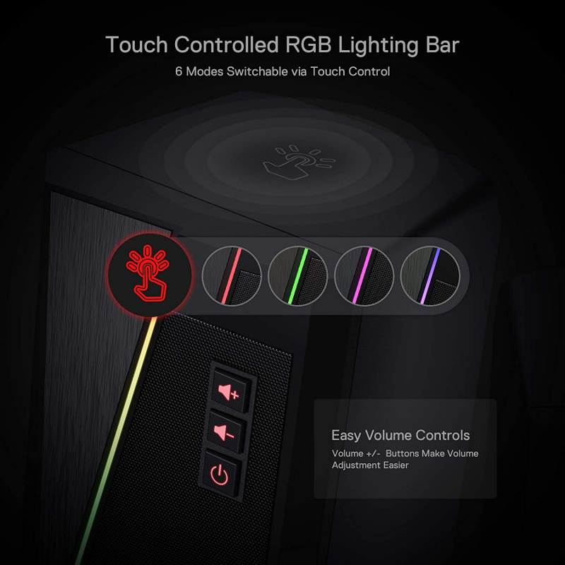 Redragon GS520 Anvil RGB 桌面揚聲器，2.0 聲道 PC 電腦立體聲揚聲器，帶 6 種彩色 LED 模式 USB 供電，帶 3.5m