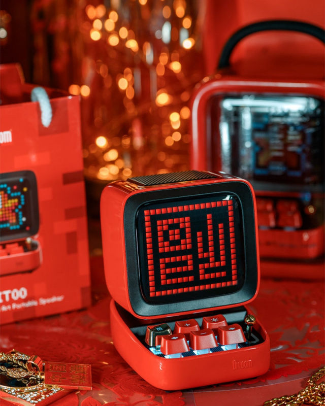 Divoom DITOO像素藍牙無線音箱中國紅機械復古迷你電腦款智能音箱鬧鐘