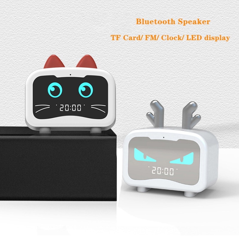 M1 可愛貓耳設計藍牙音箱 LED 顯示屏便攜式無線揚聲器 PC 鏡子 FM 收音機鬧鐘 TF 卡