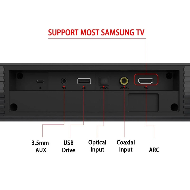 40W 電視條形音箱藍牙音箱壁掛式家庭影院支持光纖同軸 HDMI 兼容 AUX 帶低音炮適用於電視 PC