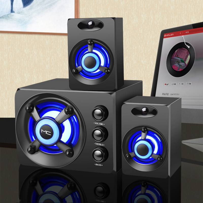 3 合 1 無線藍牙音箱套裝家庭影院超低音低音炮帶彩色 LED 燈 3.5 毫米有線音箱 Caixa De Som