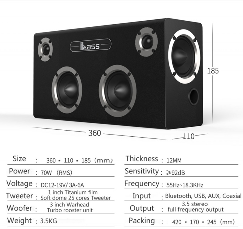 IBASS GaGa藍牙音箱木質音箱車載戶外家用6單元音箱電視電腦音響支持手機同軸AUX USB
