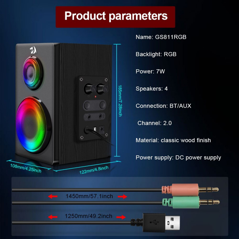 REDRAGON GS811林奇支持藍牙遊戲RGB 2.0音箱aux 3.5mm立體聲環繞音樂電腦PC喇叭