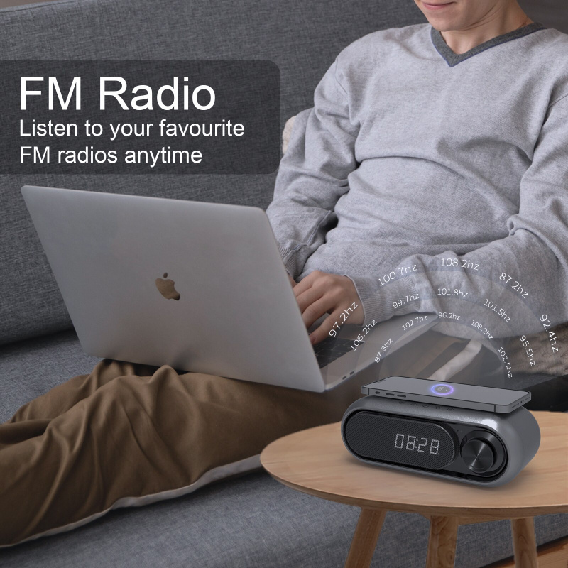 便攜式無線藍牙音箱有線無線充電揚聲器鬧鐘FM收音機調整低音級別AUX TF音樂模式