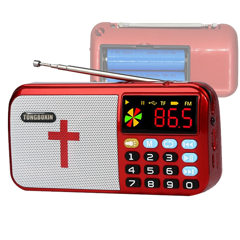 C-803 便攜式 FM 收音機揚聲器迷你手持數字 USB TF MP3 播放器 LED 手電筒支持 2 可充電 18650 電池