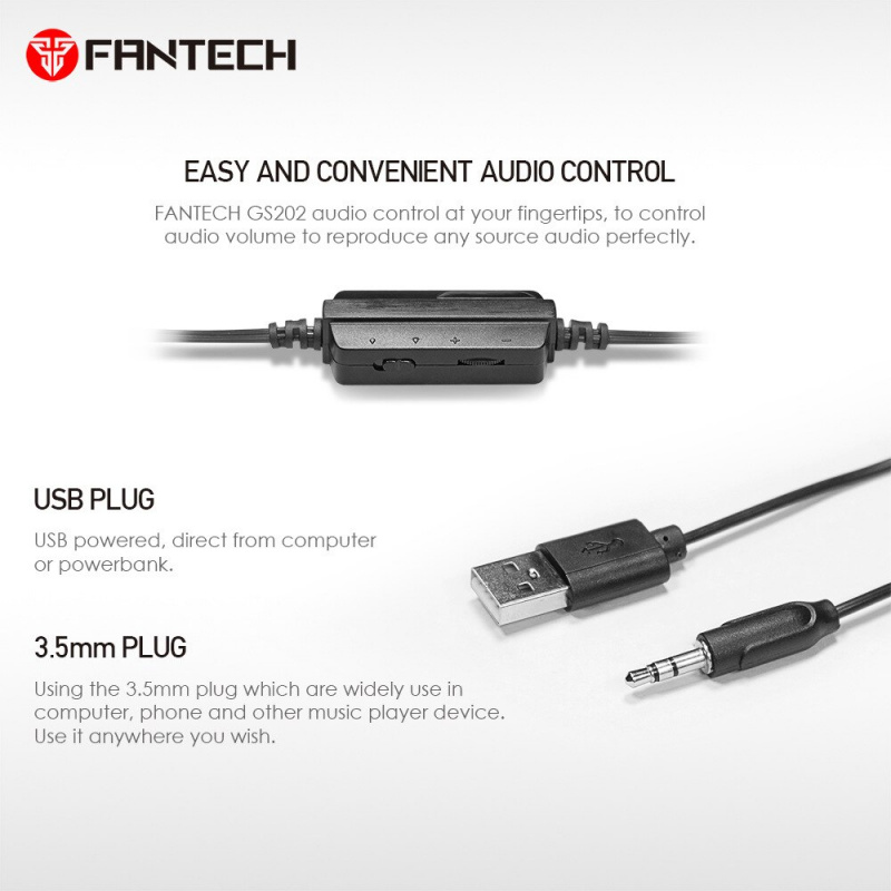 FANTECH GS202 電腦音箱有線低音炮立體聲全頻 USB 便攜式迷你 RGB 音箱適用於筆記本電腦台式電腦 PC 電視