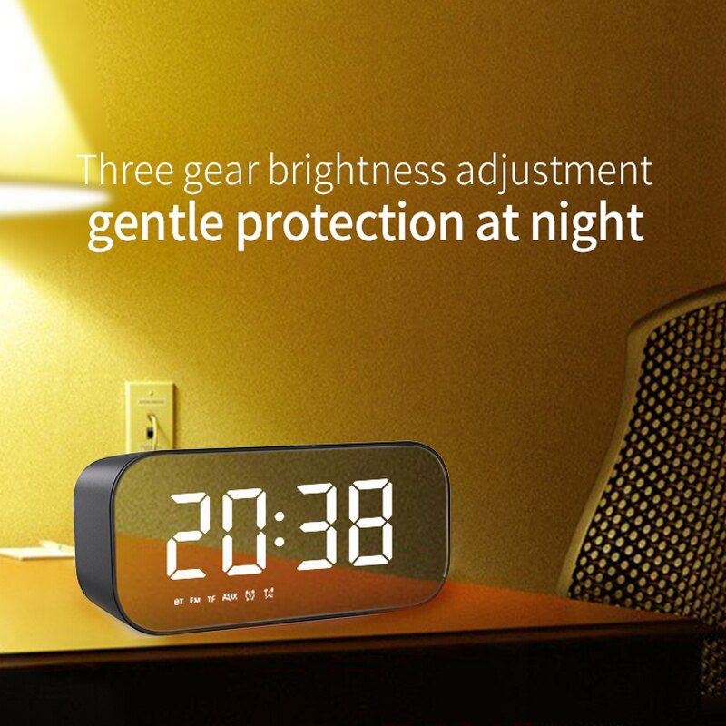 LED鏡子 數字鬧鐘 時鐘 無線藍牙5.0低音炮音箱MP3調頻收音機多功能臥室辦公桌