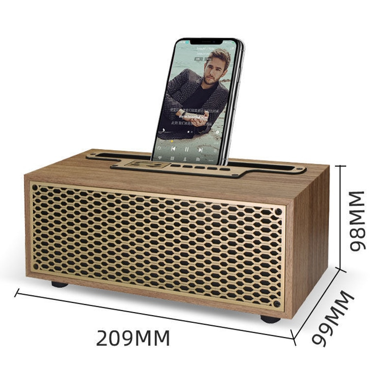 復古木紋藍牙音箱TWS無線家用低音炮戶外便攜收音機禮品立體聲手機支架音箱