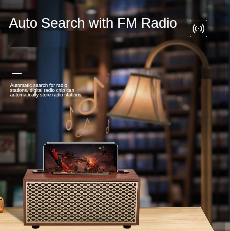 復古木紋藍牙音箱TWS無線家用低音炮戶外便攜收音機禮品立體聲手機支架音箱