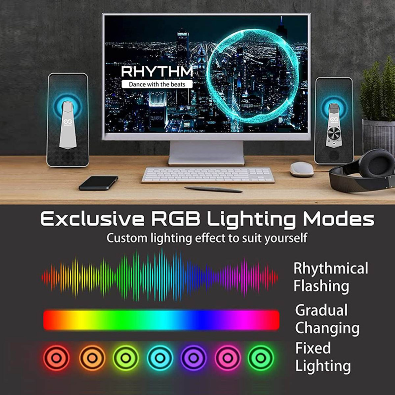 ELEGIANT SR300 10W 無線 BT 電腦音箱 RGB LED 燈高保真立體聲桌面 USB 3D 條形音箱音樂播放器適用於 PC 筆記本電腦