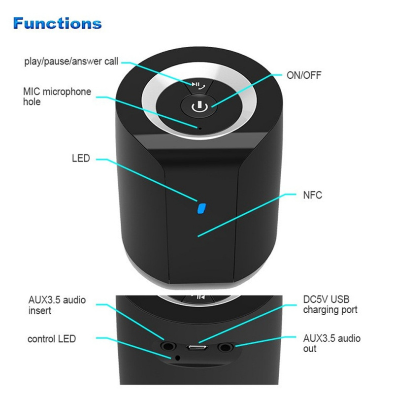 Adin Super Bass Bluetooth Vibration Speaker 15W HIFI Mini Portable Wireless Subwoofer Computer Vibro Speakers For M