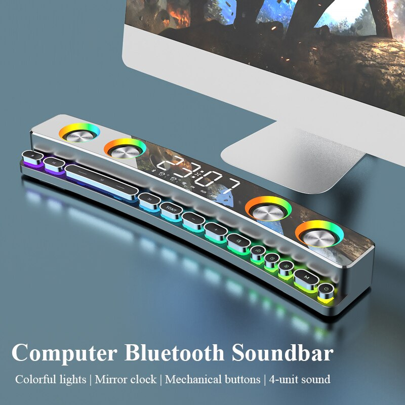 無線條形音箱藍牙遊戲音箱 USB 3D 立體聲低音炮 AUX FM 家庭時鐘室內條形音箱電腦揚聲器