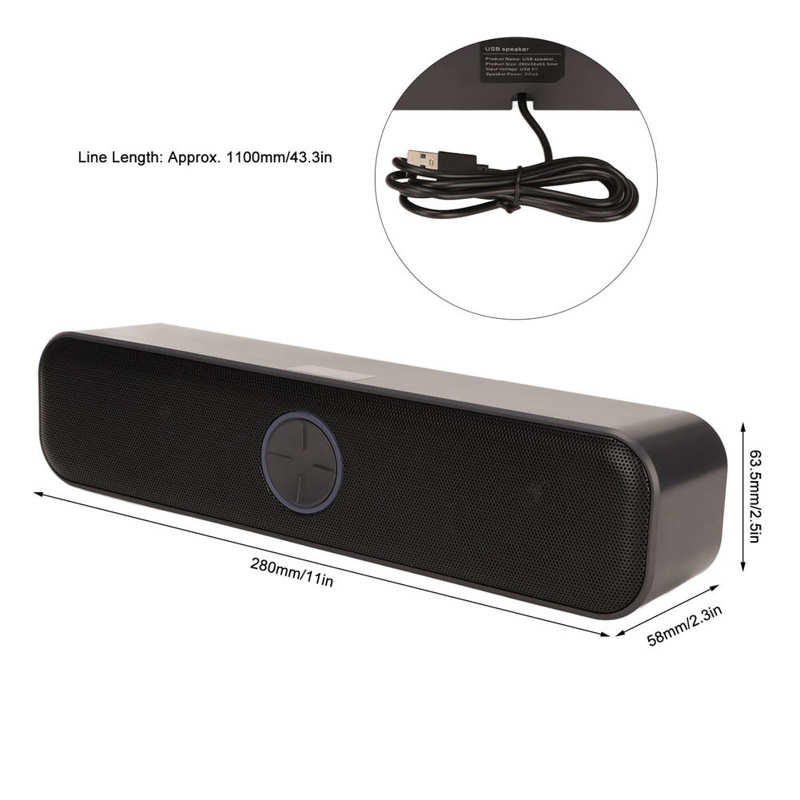電腦音箱 USB 有源立體聲 2 通道即插即用 RGB 電腦音箱黑色
