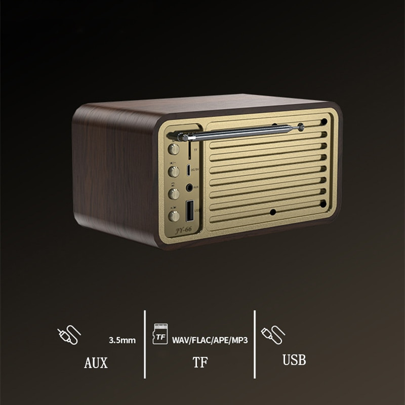 木質藍牙兼容 5.0 揚聲器復古經典音箱立體聲環繞超低音低音炮 AUX FM 收音機適用於計算機 PC