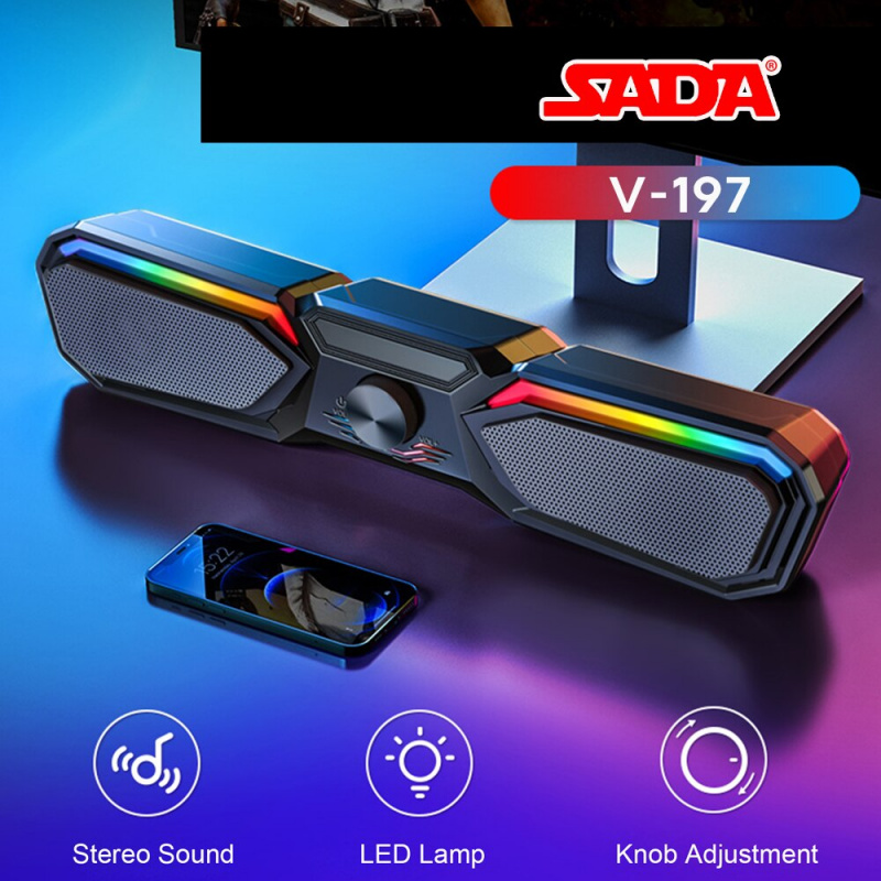 SADA V-197 USB 有線電腦音箱 SoundBar 立體聲低音炮強大的音樂播放器低音環繞音箱 3.5 毫米音頻輸入